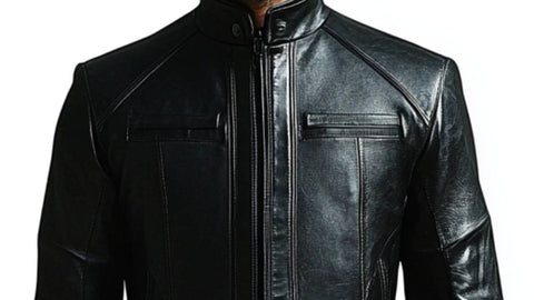 Joseph Leather Black Long Coat - Men Long Coat Black