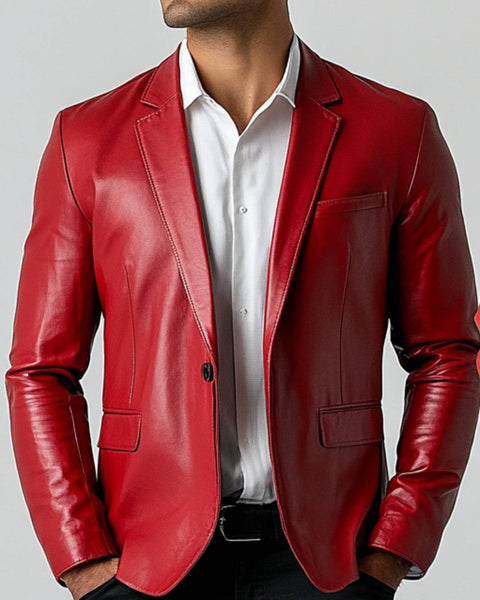 Jude Red Leather Blazer - Leather Blazer for Men Red