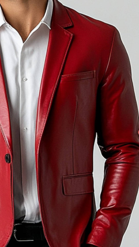 Jude Red Leather Blazer - Leather Blazer for Men Red