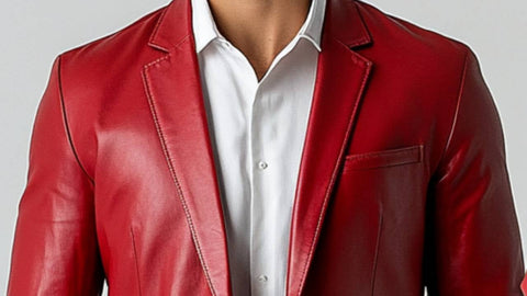Jude Red Leather Blazer - Leather Blazer for Men Red