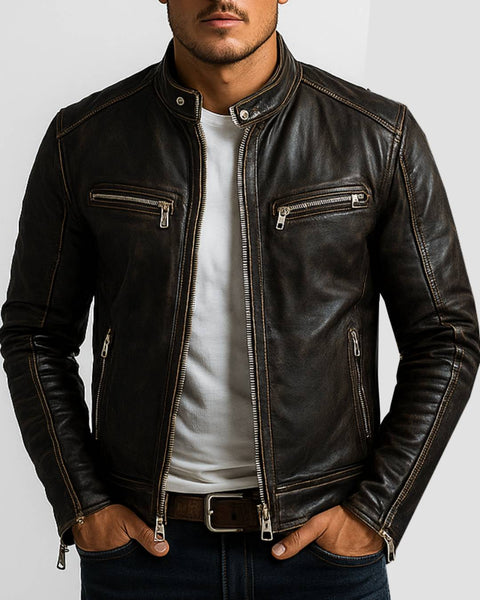 Leo Black Leather Jacket - Leather Jacket for Men Black