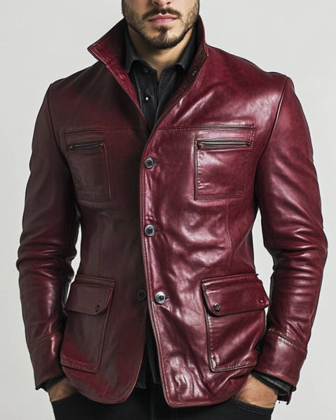 Louie Red Leather Jacket - Leather Jacket for Men Red