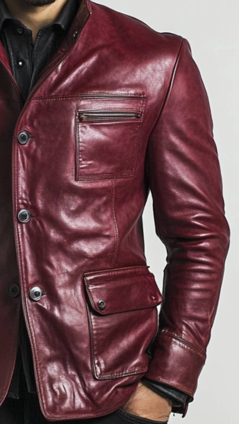 Louie Red Leather Jacket - Leather Jacket for Men Red