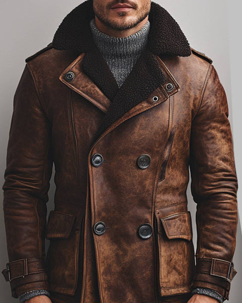 Lucas Leather Brown Long Coat - Men Long Coat Brown