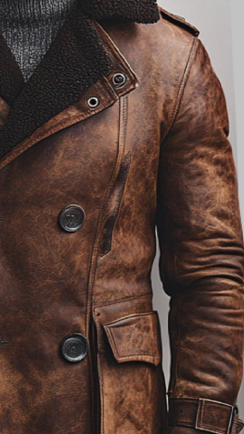 Lucas Leather Brown Long Coat - Men Long Coat Brown