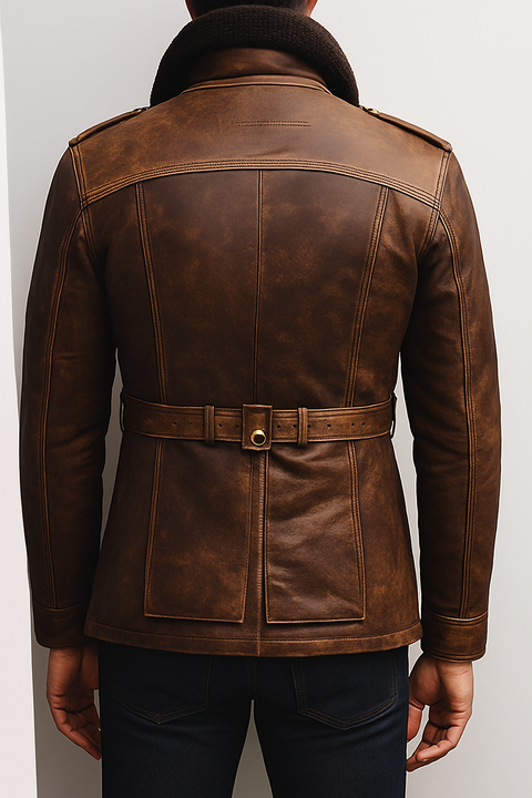 Lucas Leather Brown Long Coat - Men Long Coat Brown