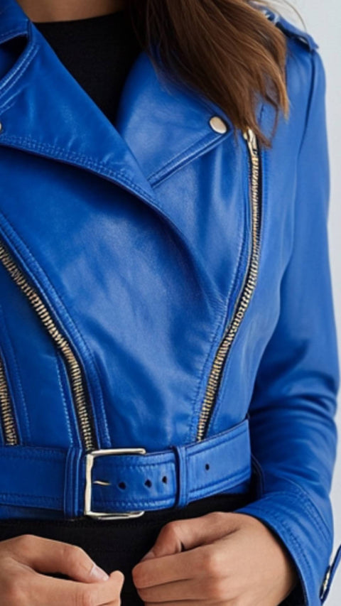 Luna Leather Blue Jacket - Women Leather Jacket Blue