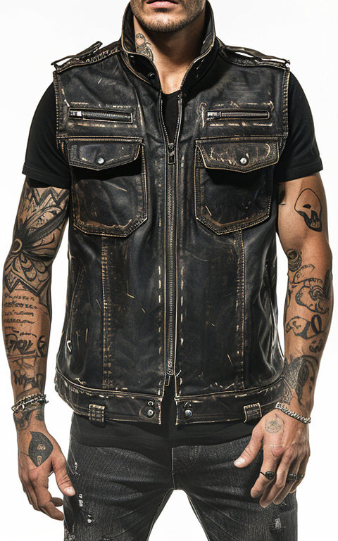 Marco Men Distressed Leather Vest