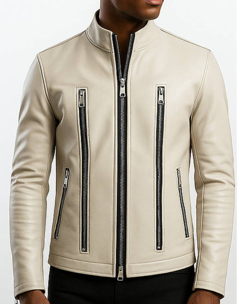 Mason white Leather Jacket - Men Leather Jacket white