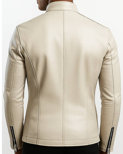 Mason white Leather Jacket - Men Leather Jacket white