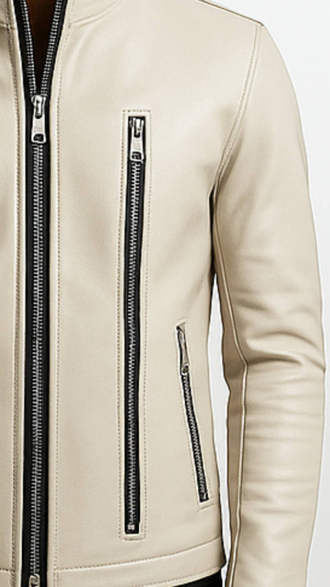 Mason white Leather Jacket - Men Leather Jacket white