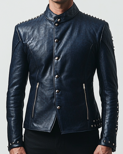 Max Blue Leather Jacket - Men Leather Jacket Blue
