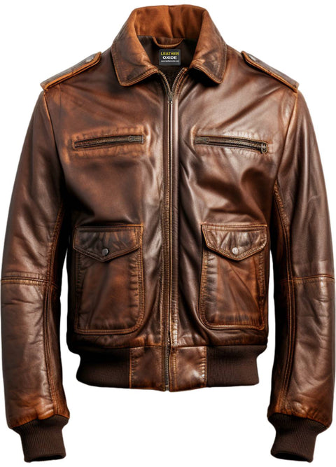 Men 90's Vintage Bomber Leather Jacket