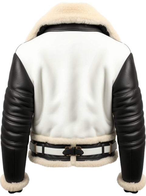 Men Aviator B3 Bomber Leather Jacket - Black and white - Leatheroxide