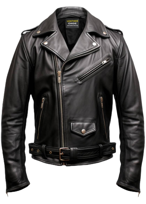Men Black Biker Genuine Leather Jacket - Biker Jacket Black