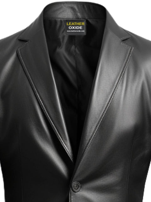 Men Black Biker Leather Blazer - Leather Coats for Men - Leatheroxide