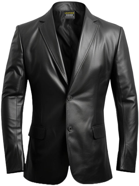 Men Black Biker Leather Blazer - Leather Coats for Men - Leatheroxide