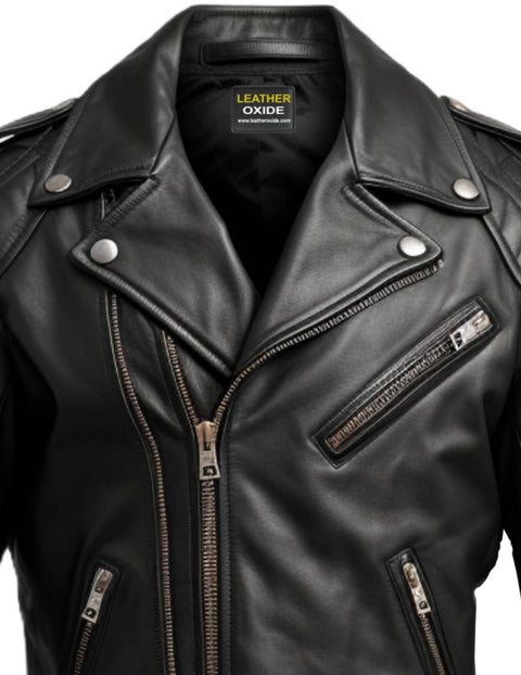 Men Black Biker Leather Jacket - Biker Jacket For Men - Leatheroxide