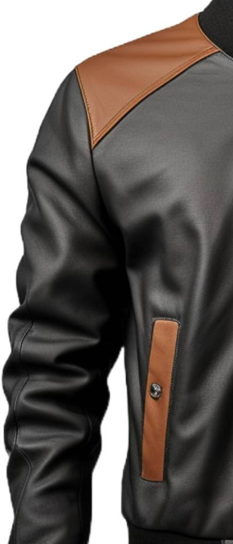 Men Black Bomber Leather Jacket - Leather Bomber Jacket