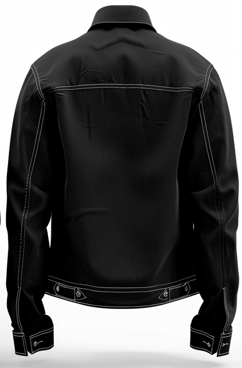 Men Black Cotton Strap Pocket Jacket