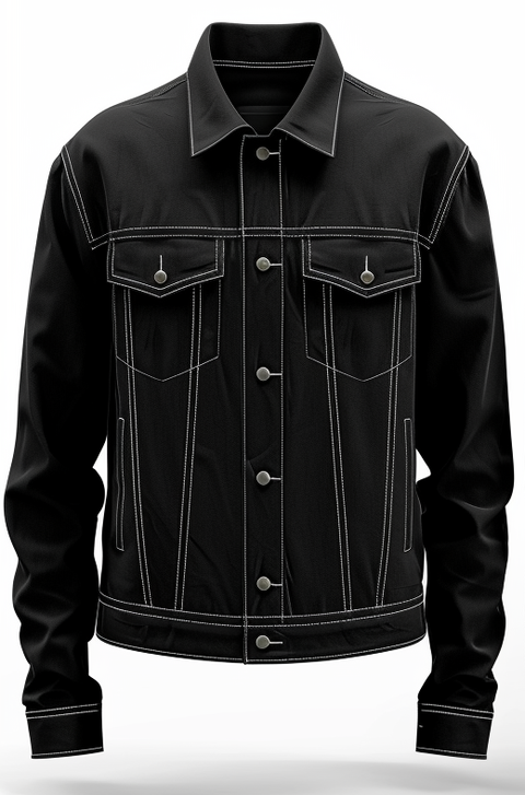 Men Black Cotton Strap Pocket Jacket