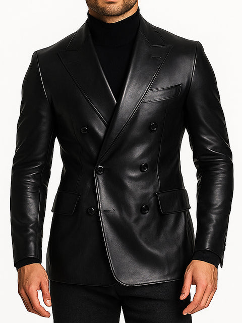 Men Black Diamond Premium Leather Blazer