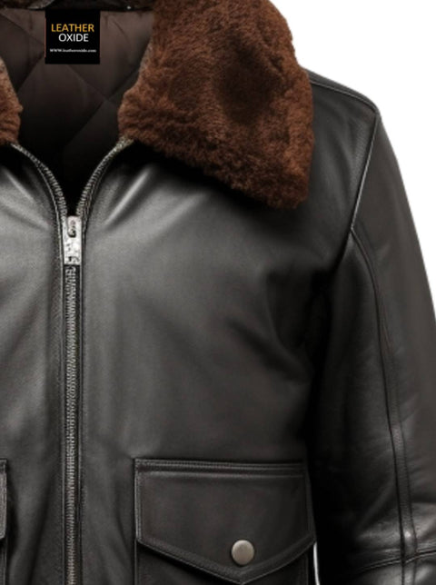 Men Black G1 Aviator Real Leather Jacket - Leatheroxide