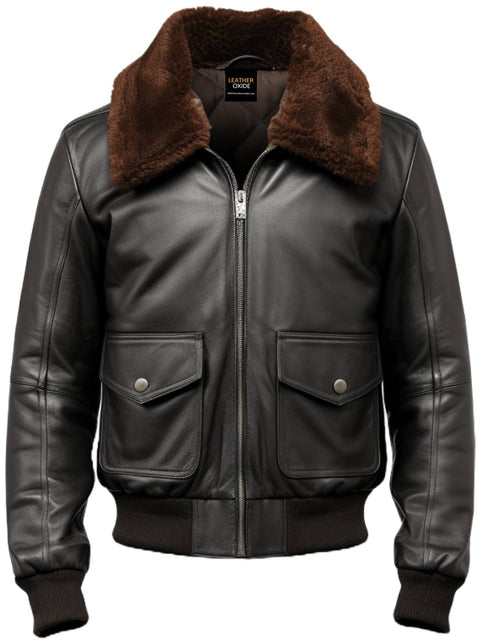 Men Black G1 Aviator Real Leather Jacket - Leatheroxide