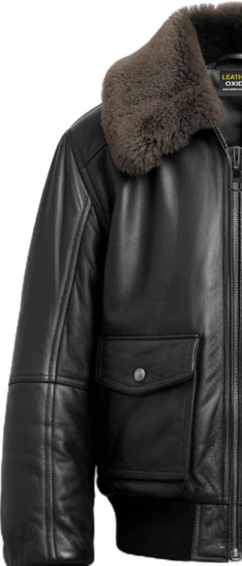 Men Black Leather Bomber Jacket - G1 Bomber Leather Jacket