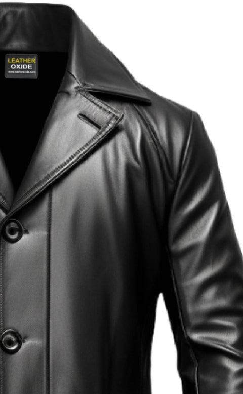 Men Black Leather Coat- Long Leather Coat - Leatheroxide