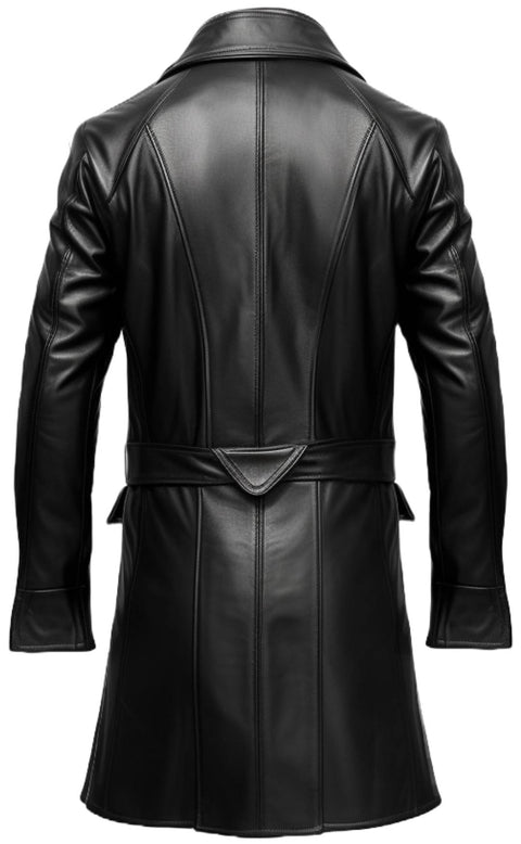 Men Black Leather Coat- Long Leather Coat - Leatheroxide