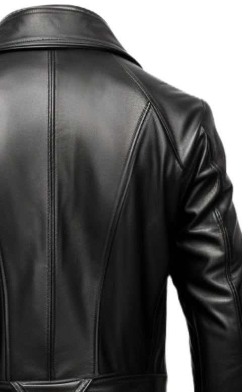 Men Black Leather Coat- Long Leather Coat - Leatheroxide