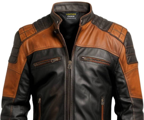 Men Black Leather Jacket - Leather Tan Jacket - Leatheroxide