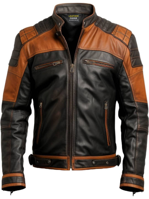 Men Black Leather Jacket - Leather Tan Jacket - Leatheroxide