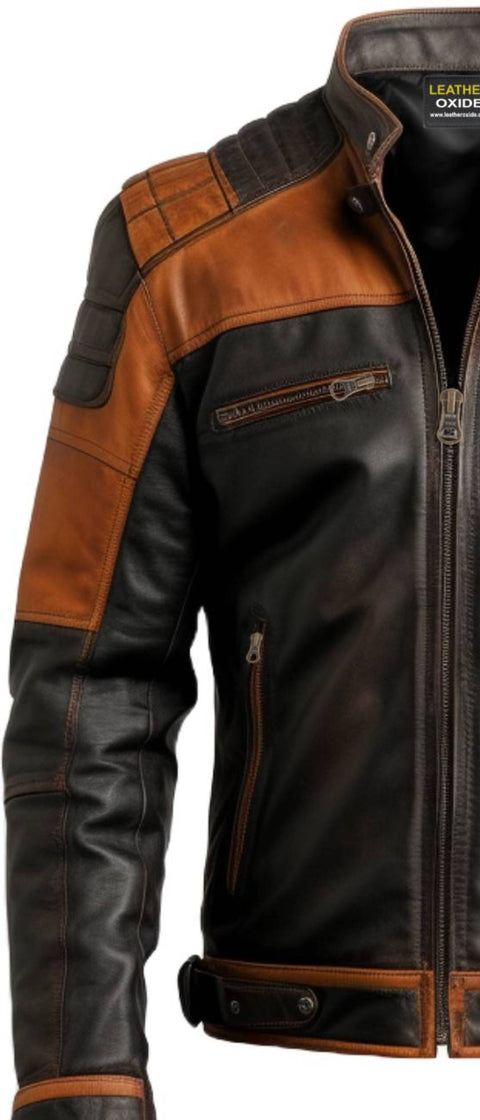 Men Black Leather Jacket - Leather Tan Jacket - Leatheroxide