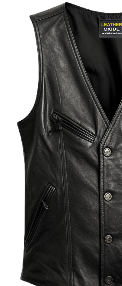 Men Black Leather Vest