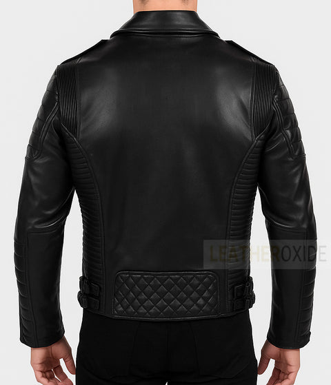 Men Black Phantom Biker Leather Jacket