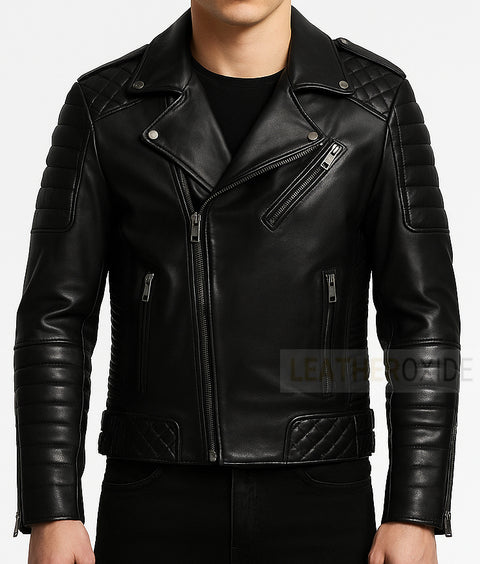 Men Black Phantom Biker Leather Jacket