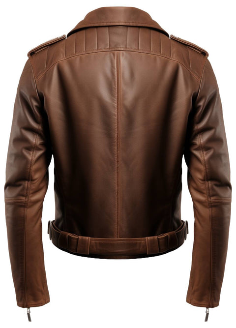 Men Brown Biker Leather Jacket - Brown Moto Jacket