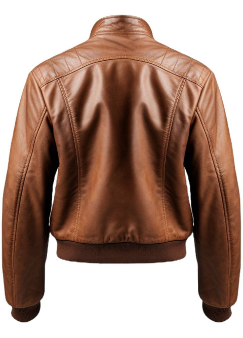 Men Brown Bomber Leather Jacket - Brown Bomber Leather Jacket