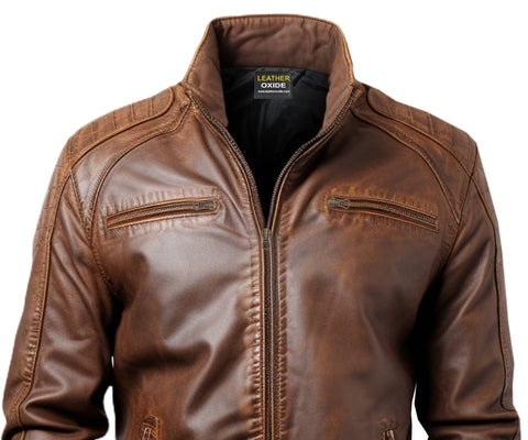 Men Brown Leather Bomber Jacket - Jordan Brown Leather Jacket