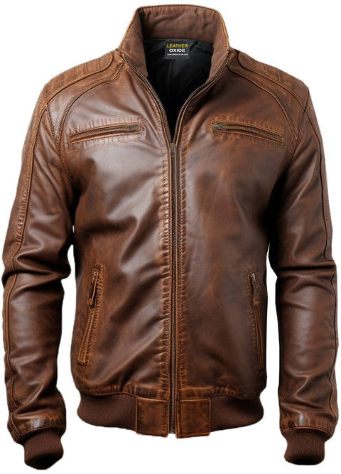 Men Brown Leather Bomber Jacket - Jordan Brown Leather Jacket