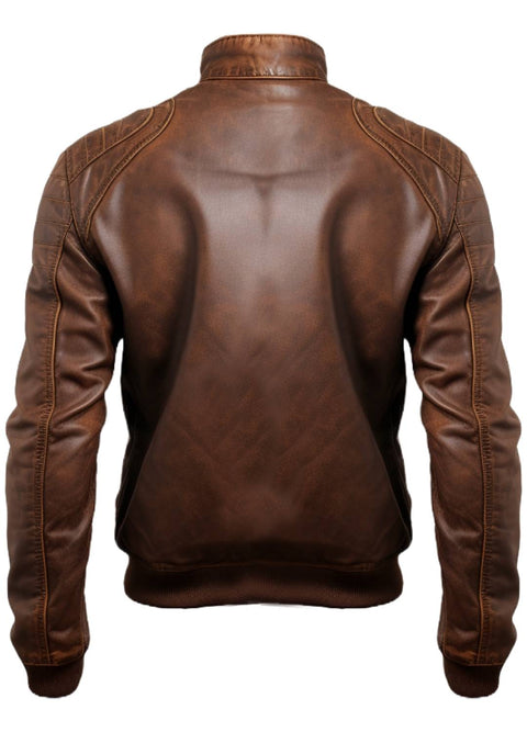 Men Brown Leather Bomber Jacket - Jordan Brown Leather Jacket