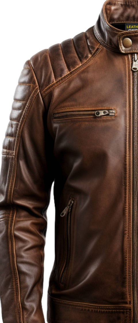 Men Brown Leather Jacket - Leo Distressed Brown Leather Jacket