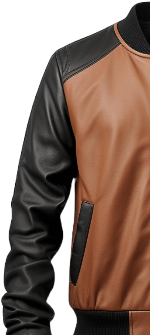 Men Brown Leather Bomber Jacket - Brown Leather Jacket Men