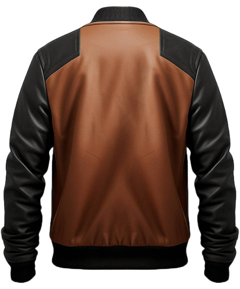 Men Brown Leather Bomber Jacket - Brown Leather Jacket Men
