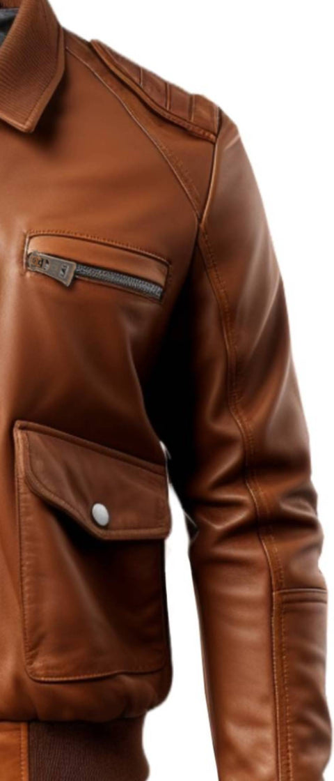 Men Brown Leather Jacket Bomber, Bomber Style Leather Jacket - Leatheroxide