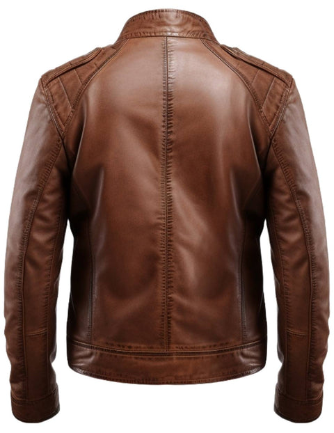 Men Brown Leather Slim fit Jacket - Brown Slim fit Jacket