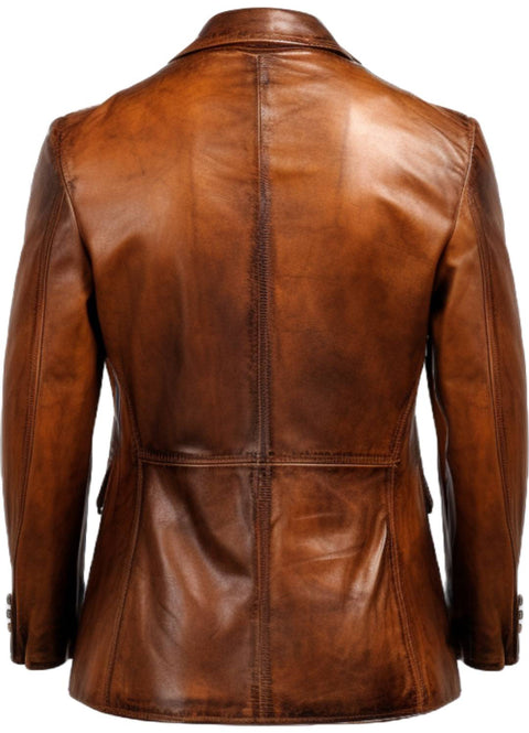 Men Brown Vintage Leather Blazer - Brown Leather Blazer - Leatheroxide