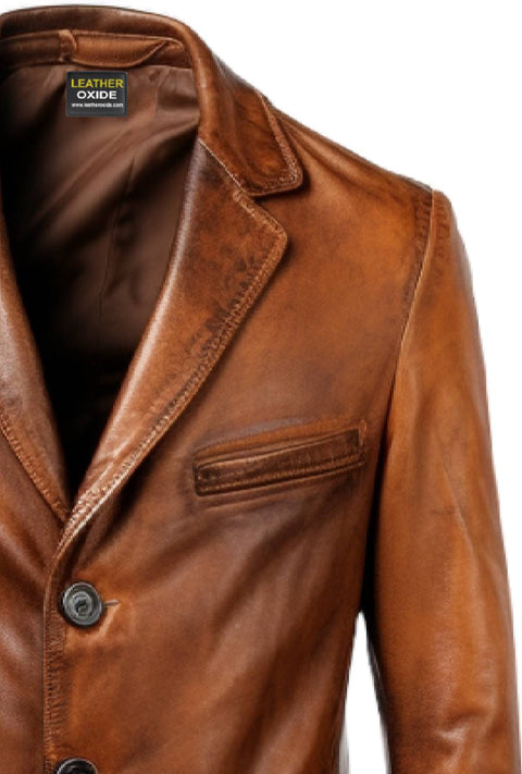 Men Brown Vintage Leather Blazer - Brown Leather Blazer - Leatheroxide